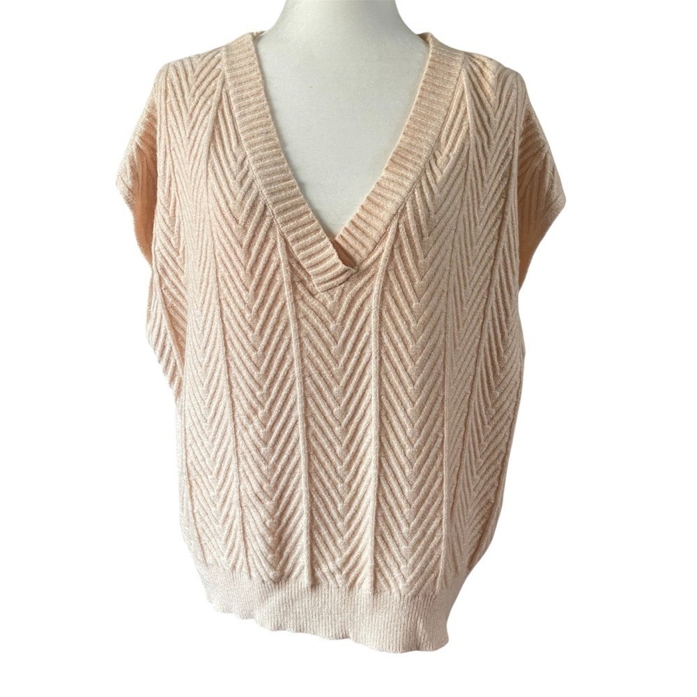 Cream Cream V-neck Chevron Knit Sweater Vest US L/XL